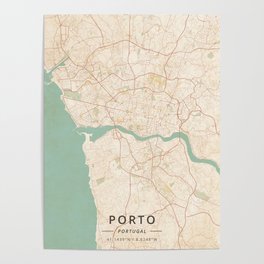 Porto, Portugal - Vintage Map Poster