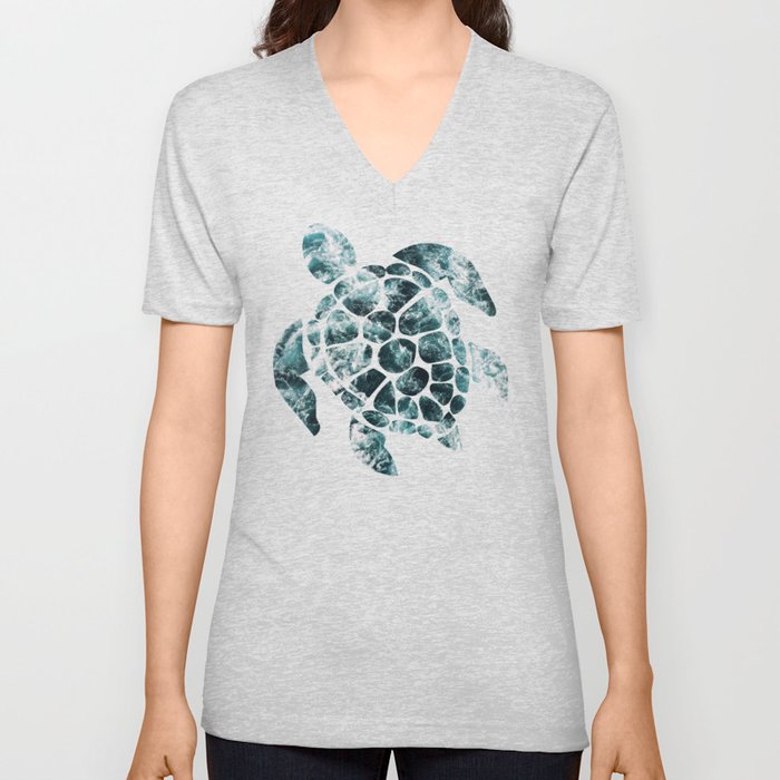 Sea Turtle - Turquoise Ocean Waves V Neck T Shirt