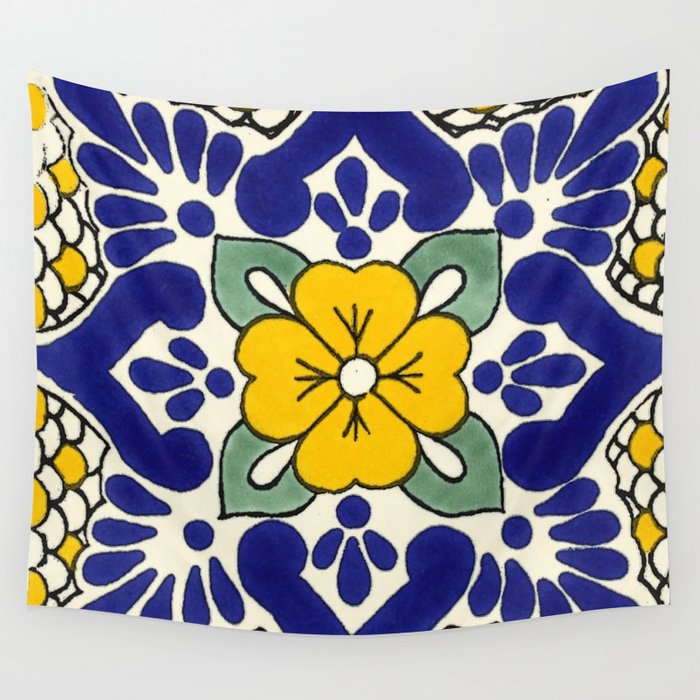 talavera mexican tile in yellow Wall Tapestry