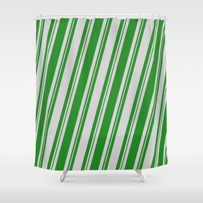 Forest Green and Light Gray Colored Stripes Pattern Shower Curtain