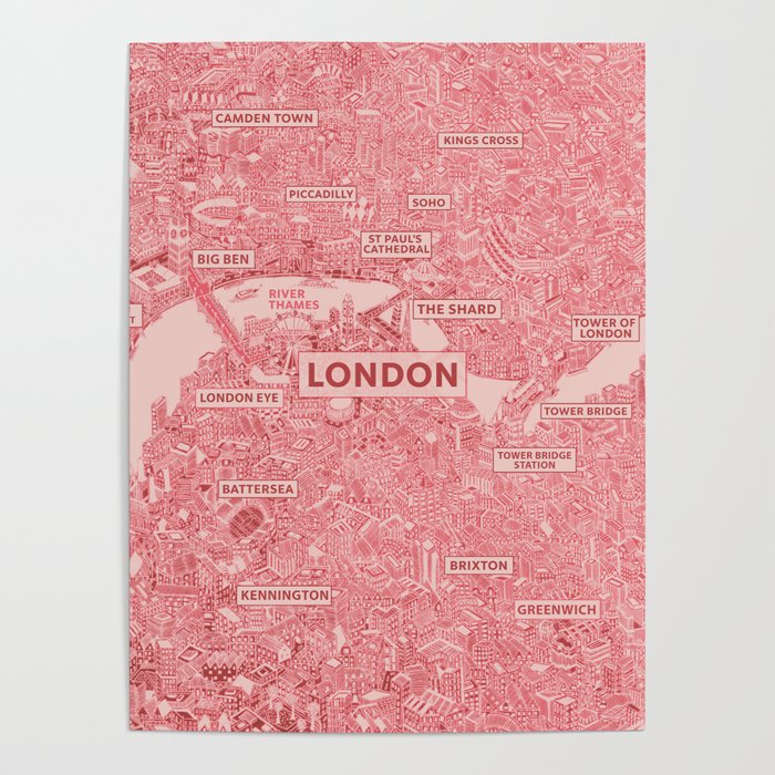 London map red detailed hand drawing poster print Poster