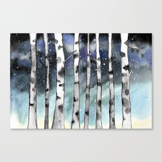 Birch Shadows In Winter Canvas Print