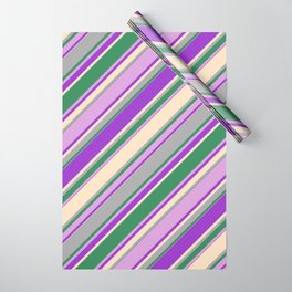 [ Thumbnail: Colorful Dark Orchid, Bisque, Dark Gray, Sea Green & Plum Colored Lines Pattern Wrapping Paper ]