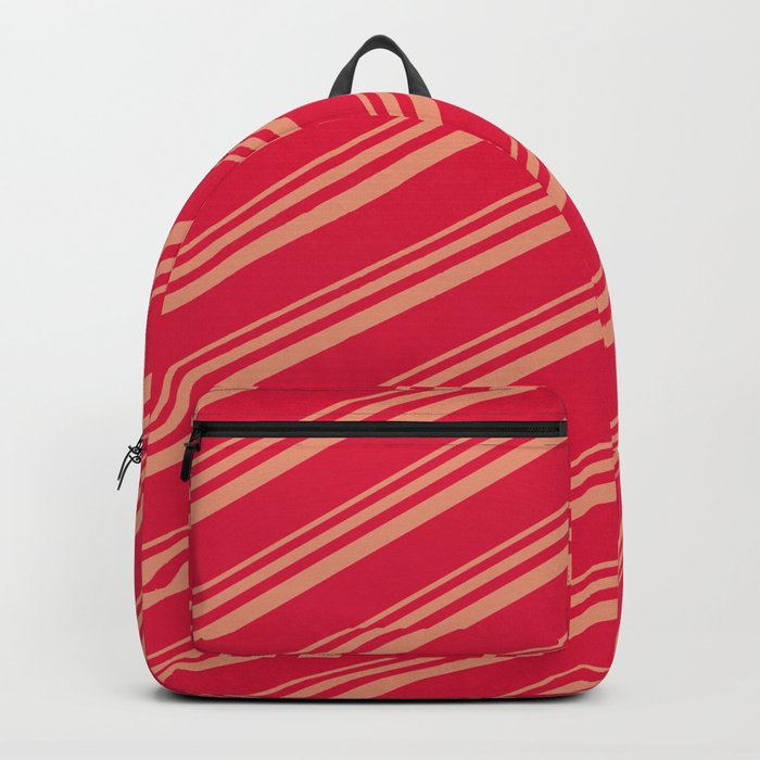 Dark Salmon and Crimson Colored Striped Pattern Backpack