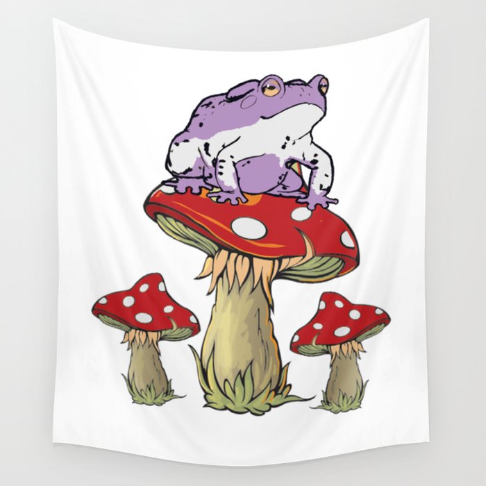 Frog on Mushroom Wall Tapestry