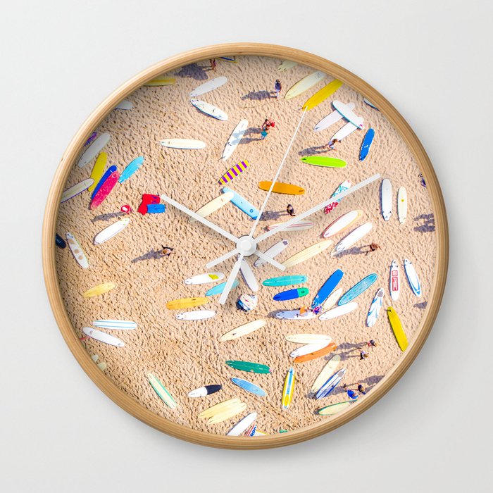 Surfboards Laying on the Beach Wall Clock