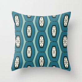 Midcentury Funky Chain Pattern Turquoise Teal Throw Pillow