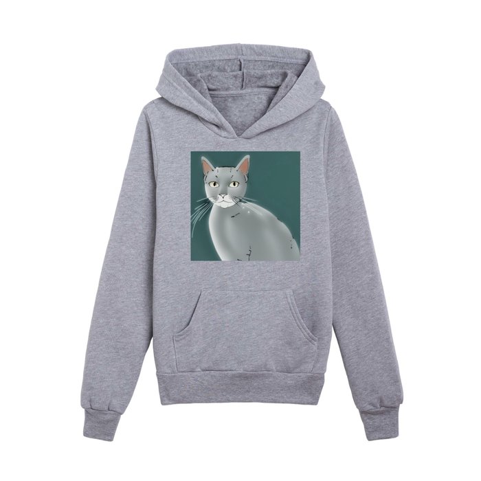 Russian Blue Cat Mixed Media 4 Kids Pullover Hoodie