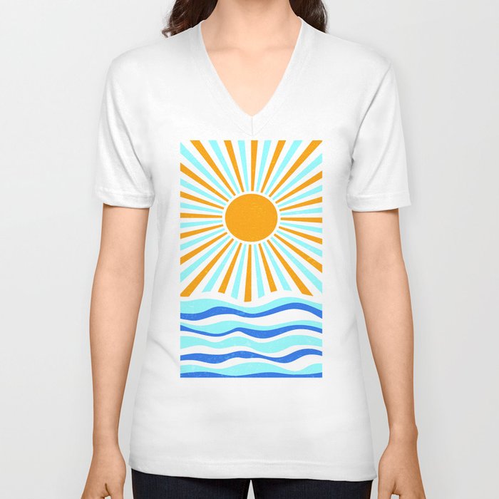 Sun Retro  V Neck T Shirt