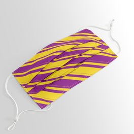 [ Thumbnail: Yellow and Purple Colored Stripes/Lines Pattern Face Mask ]