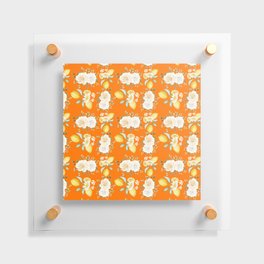 Lemons and White Flowers Pattern On Orange Background Floating Acrylic Print