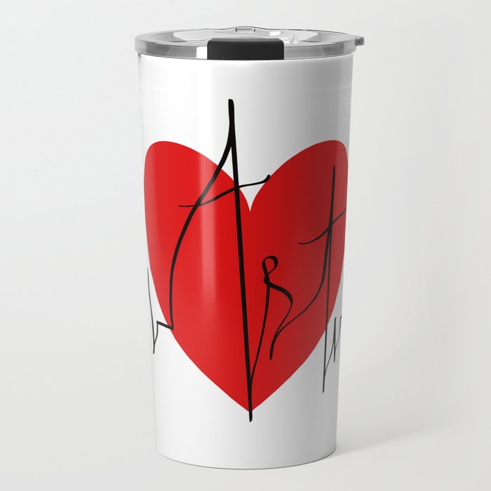Art lovers illustration/ Hand drawn lettering, Artist's heartbeat monitor Travel Mug