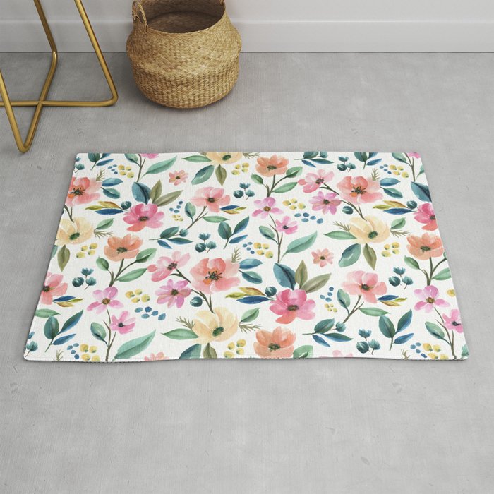 Colorful Watercolor Flowers Rug
