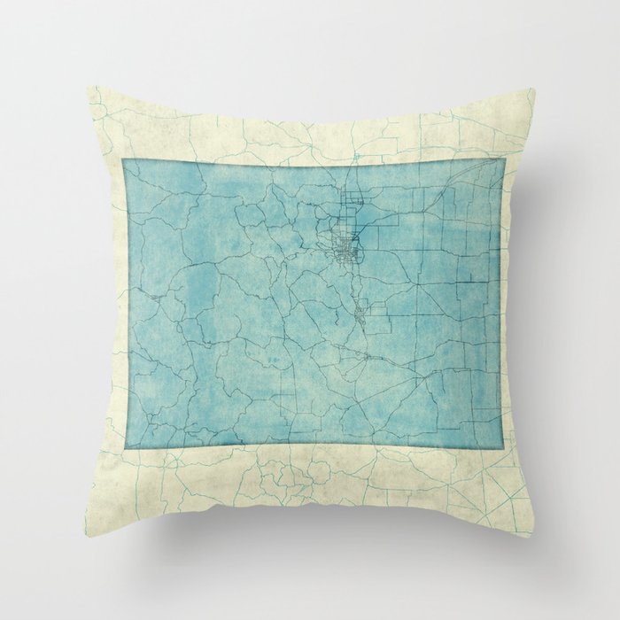 Colorado State Map Blue Vintage Throw Pillow