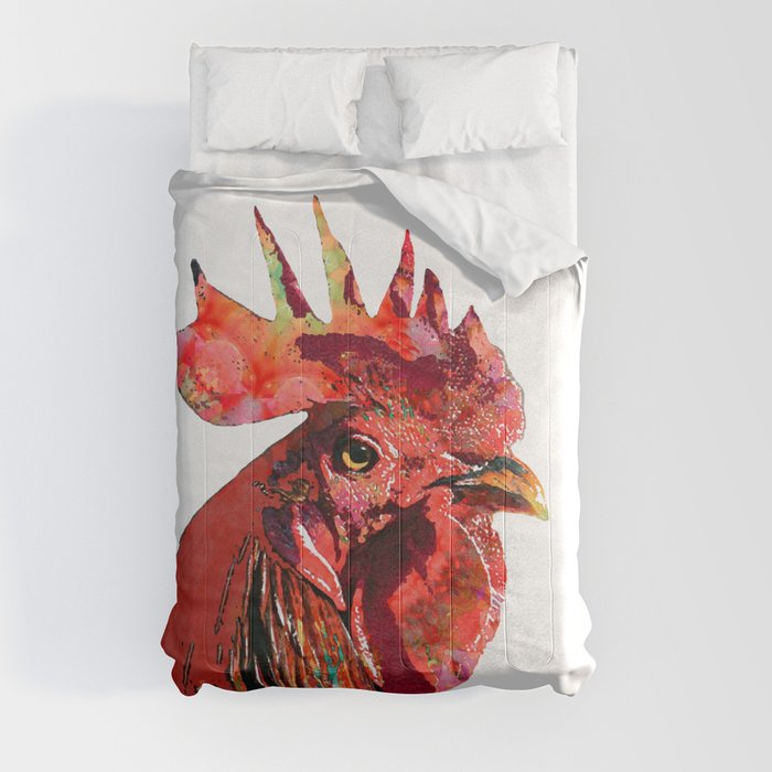 Red Rooster Chicken Art by Sharon Cummings Comforter