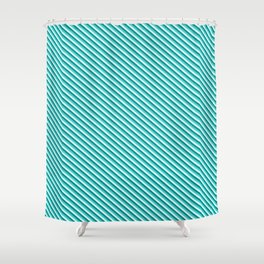 [ Thumbnail: Dark Cyan, Turquoise, and Light Cyan Colored Lines/Stripes Pattern Shower Curtain ]