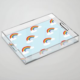 Rainbows and Clouds on Sky Blue Pattern Acrylic Tray