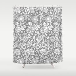 William Morris Floral Pattern | “Pink and Rose” in Grey and White | Vintage Flower Patterns | Shower Curtain