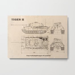 retro tiger II Main battle tank blueprint level ww2 Germany Metal Print