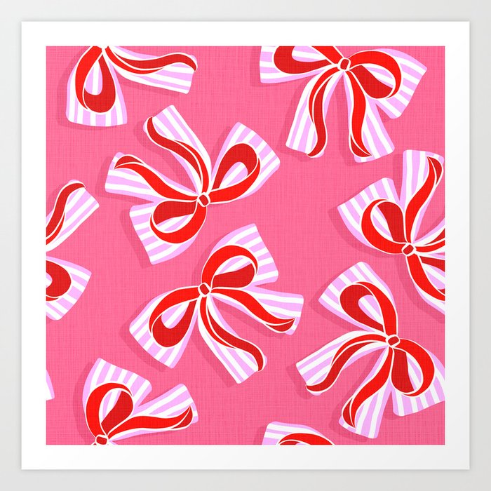 Ditsy Kitsch Ribbons and bows 2. Watermelon Pink and Red Art Print