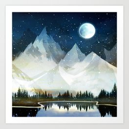 Mountain Lake Under the Starlight Art Print