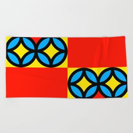 Colored Circles Red Squares "Geometric Works" Beach Towel