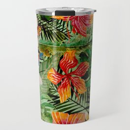 Tropical Vintage Exotic Jungle Flower Flowers - Floral watercolor pattern Travel Mug
