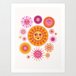 Retro Suns - Pink and Yellow Art Print