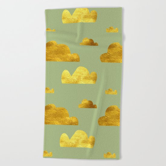 Gold Clouds green Beach Towel