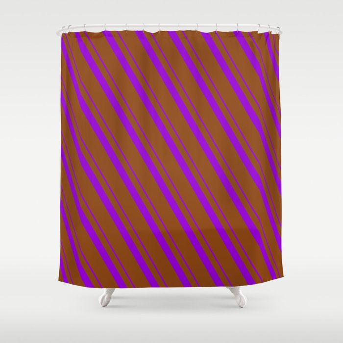 Dark Violet and Brown Colored Striped/Lined Pattern Shower Curtain