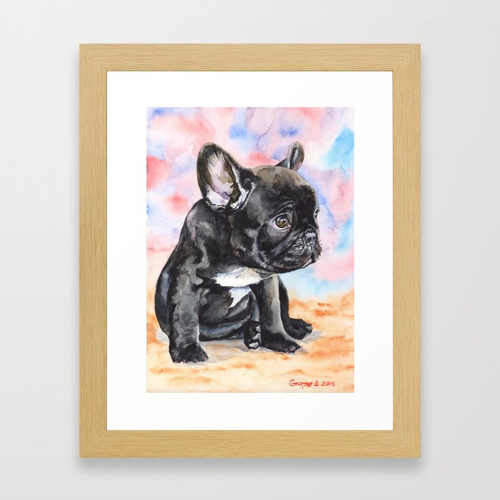 French Bulldog Puppy Watercolor | Pillow Cover | Dogs | Home Decor | Custom Dog Pillow | Dog Mom Framed Art Print
