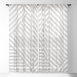 Geometric Modern White Linen Beige Lines  Sheer Curtain