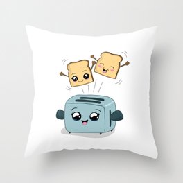 Cute Kawaii Toast and Toaster Throw Pillow