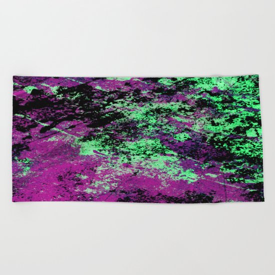 Colour Interaction II - Abstract purple, green and black textured, mixed media art Beach Towel