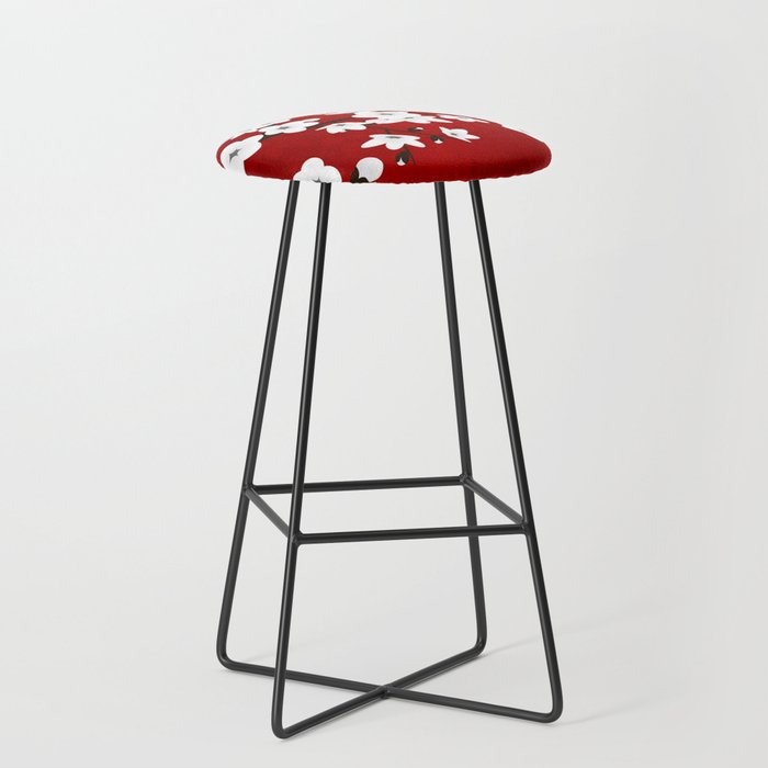 Red Black And White Cherry Blossoms Bar Stool By Ninabaydur Society6 Red Black And White Cherry Blossoms Bar Stool