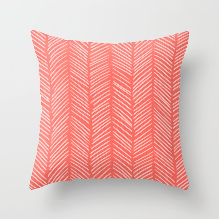Coral Herringbone Throw Pillow