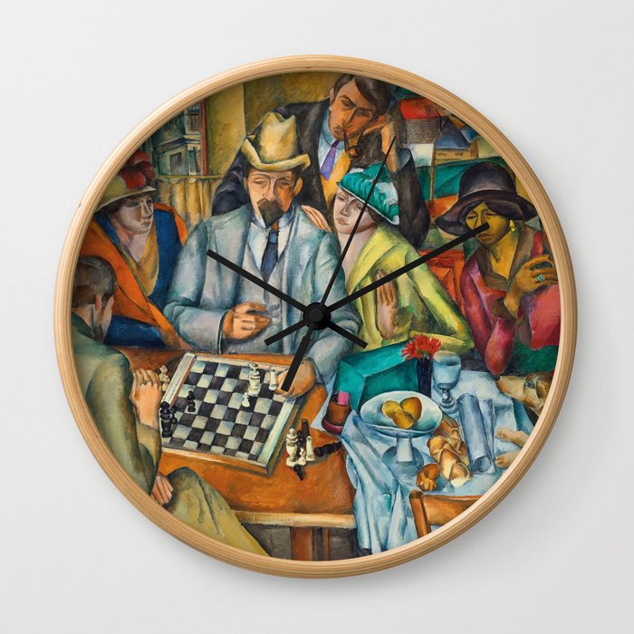 Chess Players, Paris, France, French Cafes, Left Bank, 1913 by Henryk Hayden Wall Clock