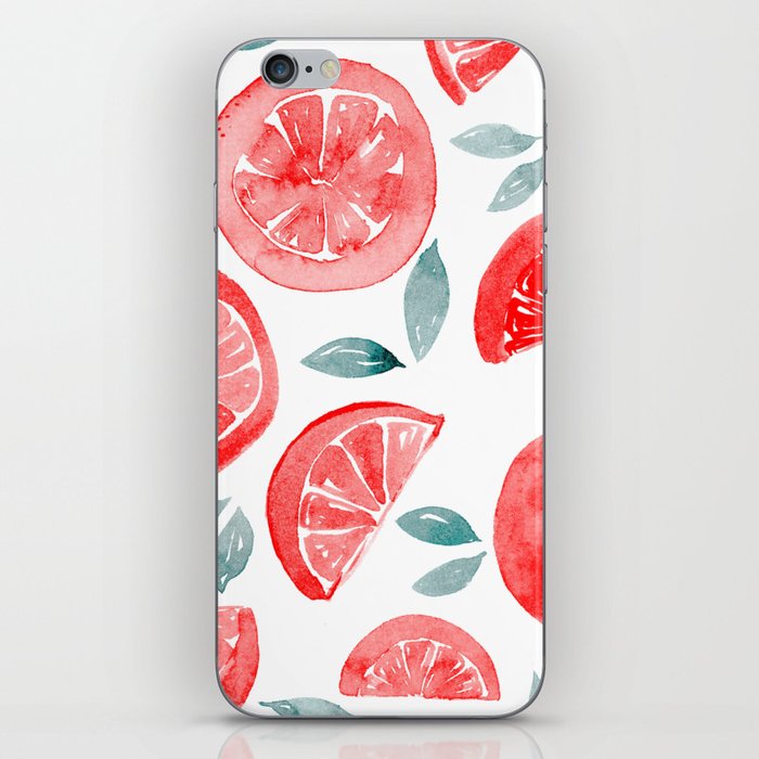 Watercolor grapefruit - orange and teal iPhone Skin