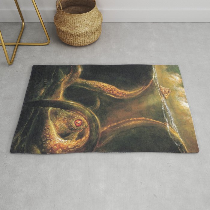 Norse Myths Kraken Sea Monster Rug by Restored Art And History Society6