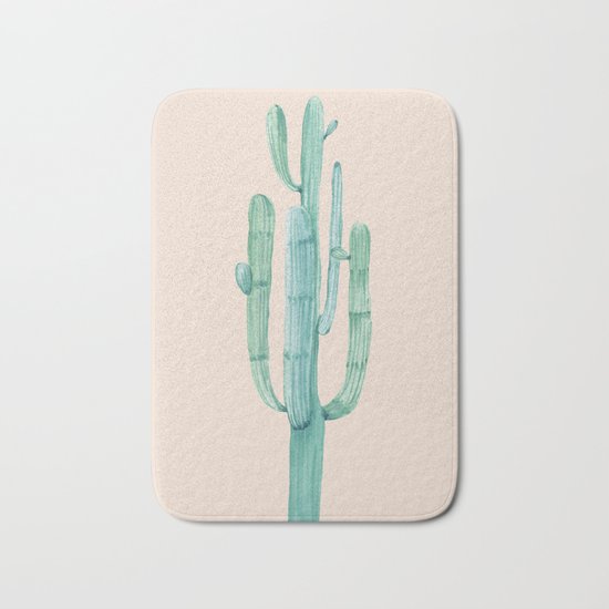 Solo Cactus Mint on Coral Pink Bath Mat
