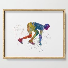 Athlete runner in watercolor Serving Tray
