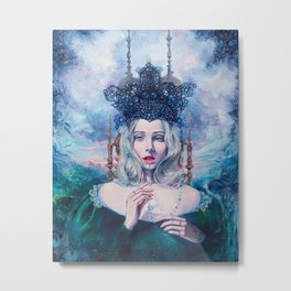 Self-Crowned Metal Print | Green, Acrylic, Tanyashatseva, Mind, Flowers, Jewel, Illustration, Oil, Abstract, Detailed 