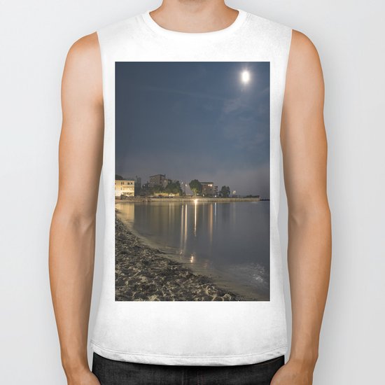 Foggy Moonlit Beach Biker Tank