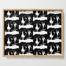 Two ballerina figures in white on black paper Serving Tray