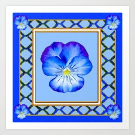SPRING BLUE PANSY ABSTRACT PATTERNED ART Art Print | Pansythrows, Pansycards, Pansyrugs, Pattern, Abstract, Pansypillows, Springpansies, Acrylic, Bluepansy, Pansycups 