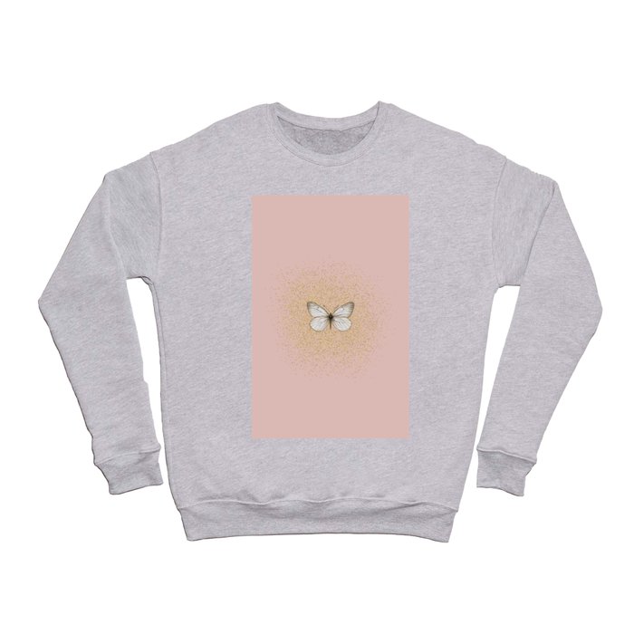 Hand-Drawn Butterfly and Golden Fairy Dust on Pastel Pink Crewneck Sweatshirt
