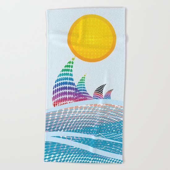 Sun and sea in CMYK Beach Towel