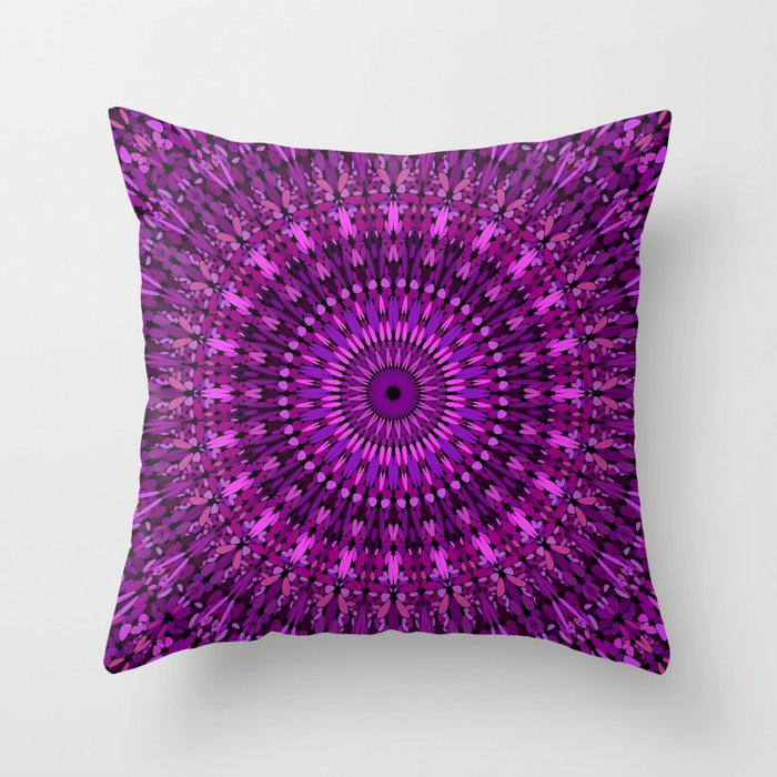 Magical Purple Floral Mandala Throw Pillow