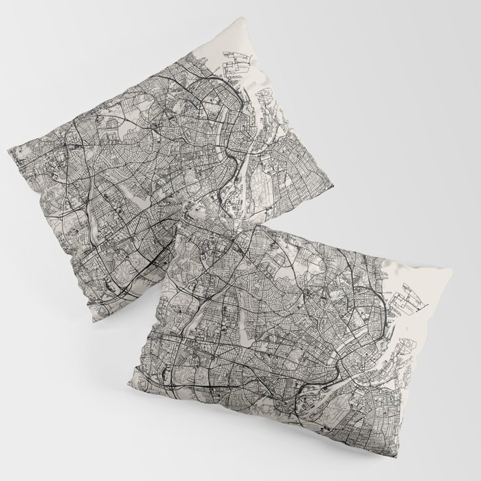 Copenhagen, Denmark - City Map - Black and White Pillow Sham