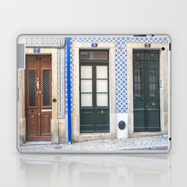 Three doors art print - Lisbon Alfama blue green azulejos - street and travel photography Laptop Skin
